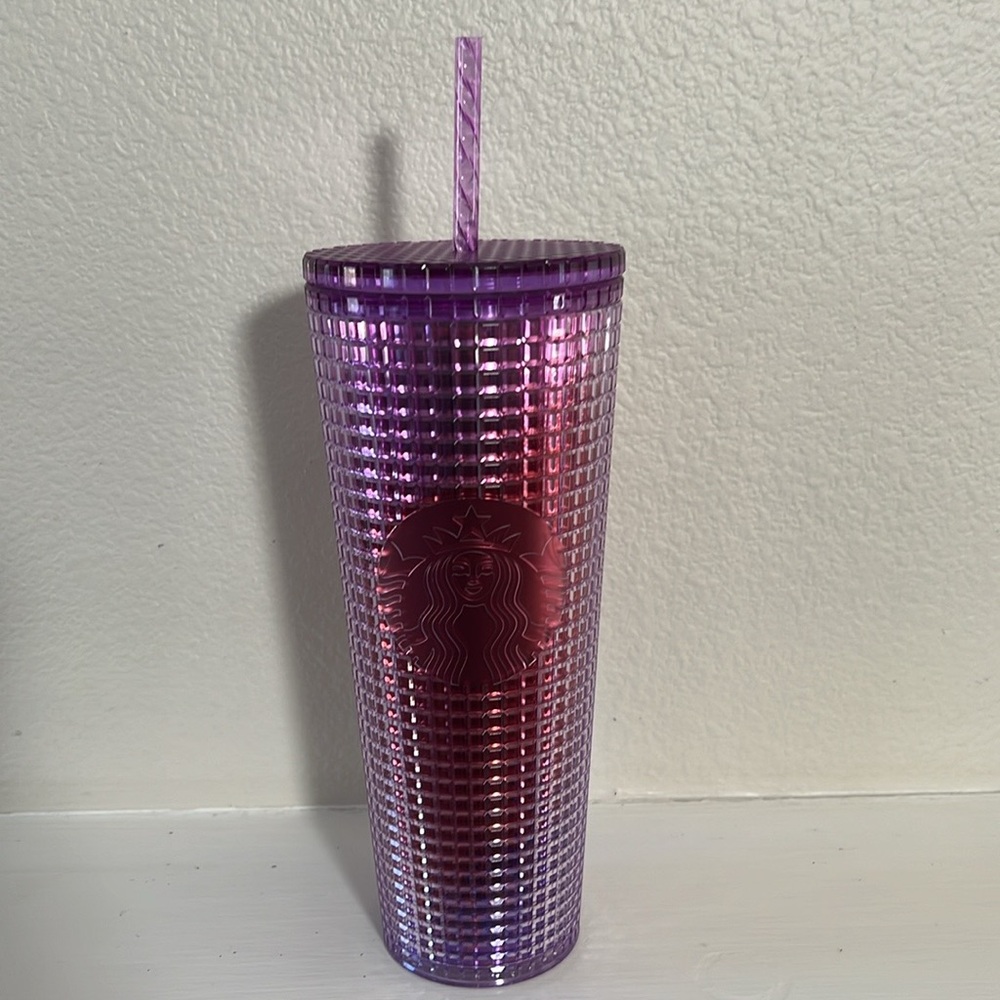 Starbucks 2021 Purple & Pink Grid Tumbler 24oz #011122918 Iridescent NWT